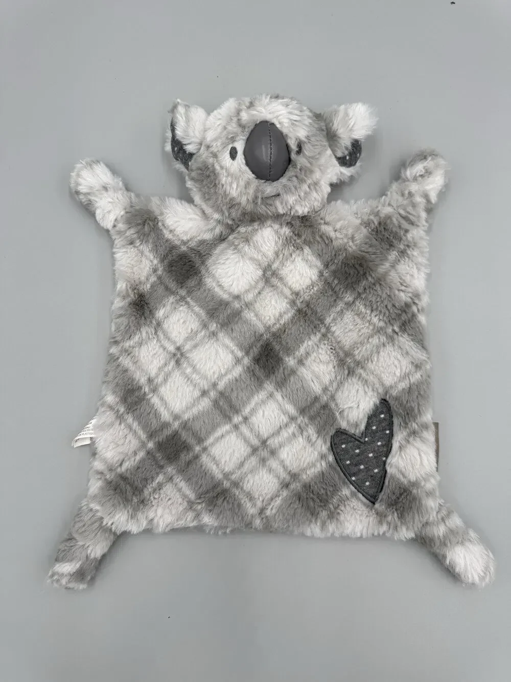 Demdaco Koala Bear Lovey Rattle Plush Baby Gray Plaid Security Blanket W/ Heart